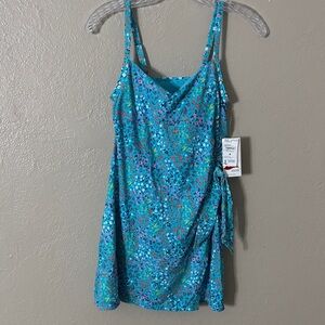 Lands End Women’s Swimdress Floral Size 4 Blue NWT